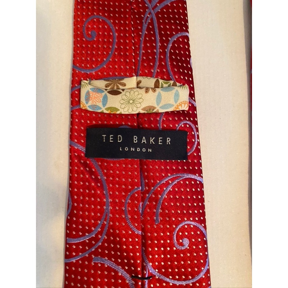 Ted Baker London Mens Silk Tie Red Swirl Dot Pattern Formal Necktie